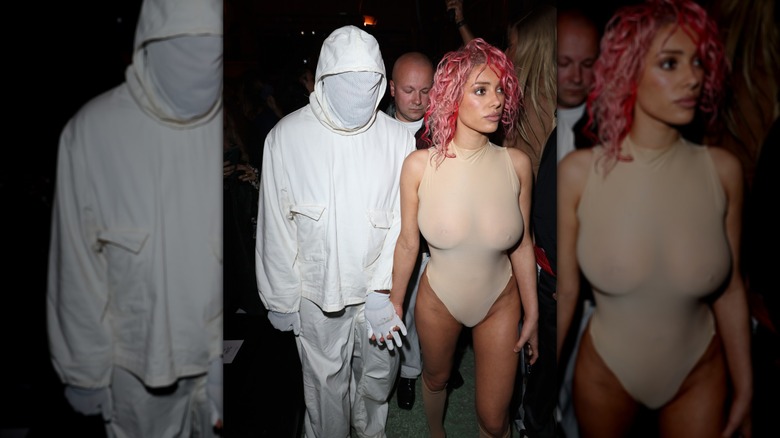 Kanye West and Bianca Censori at Paris Fashion Week 2024.