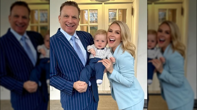 Nicholas Riccio and Karoline Leavitt posing with their son.