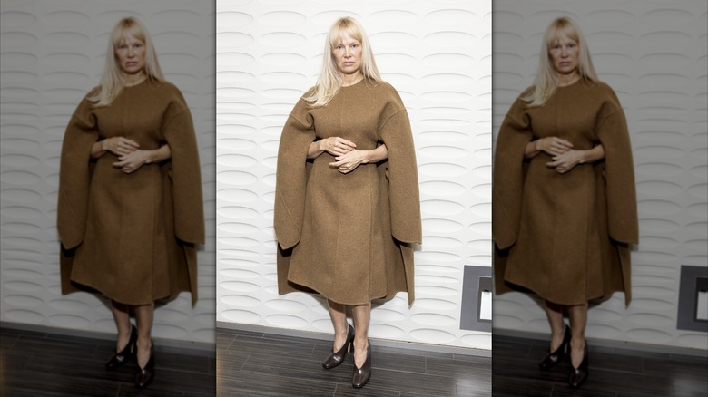 Pamela Anderson posing in all brown at the SAG-AFTRA special screening of "The Last Showgirl."