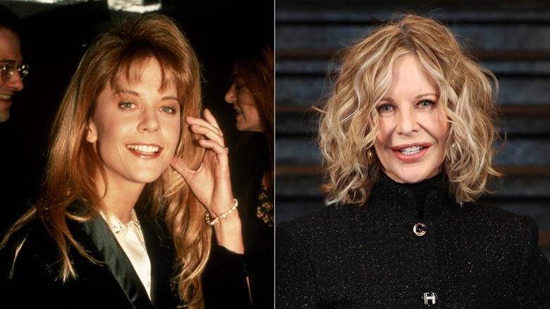 Split image of younger and older Meg Ryan