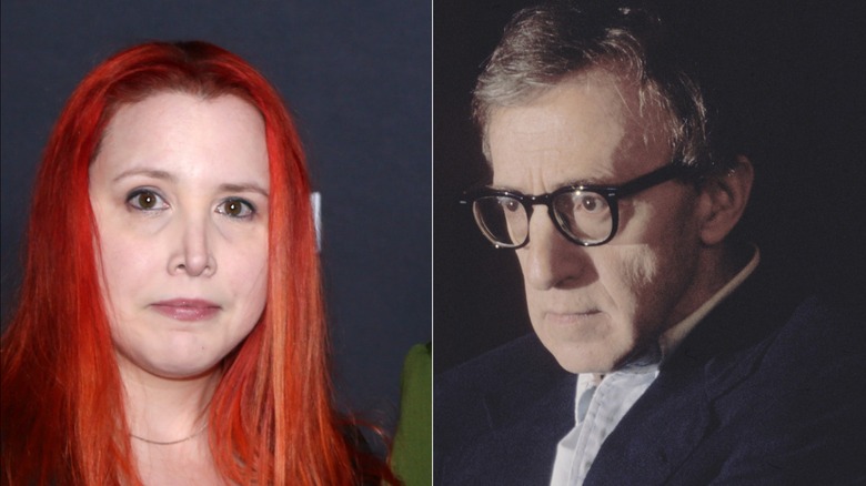 Split image of Dylan Farrow and Woody Allen