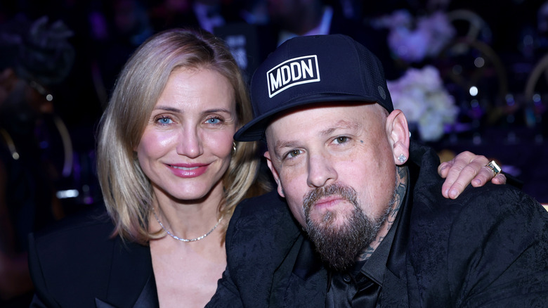 Cameron Diaz and Benji Madden attend a casino night event in 2025