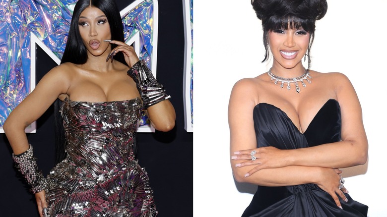 Rapper Cardi B in a then and now split image