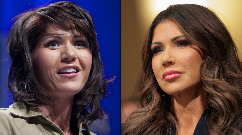 A split image of Kristi Noem