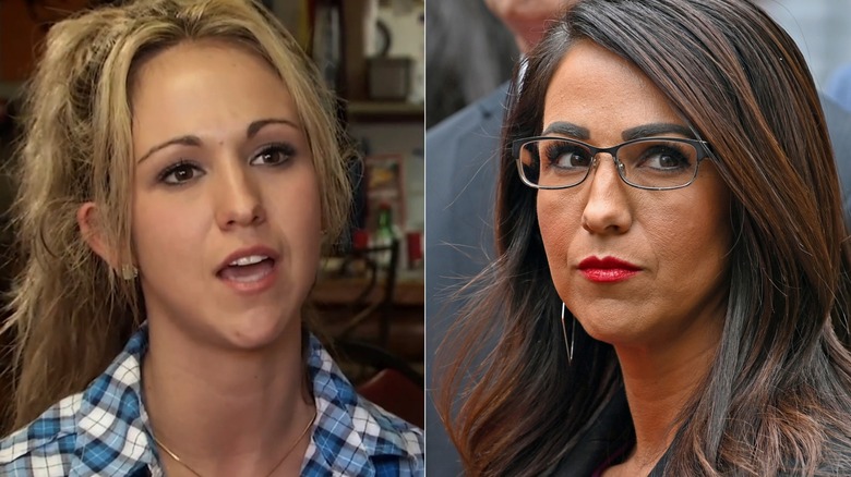 A split image of Lauren Boebert