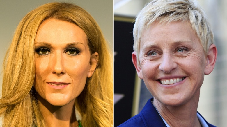 Celine Dion smiling and Ellen DeGeneres smiling