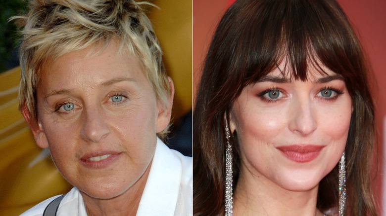 Ellen DeGeneres, left, and Dakota Johnson, right