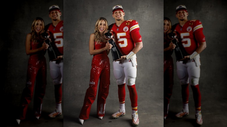 Brittany Mahomes 2024 Super Bowl red leather outfit