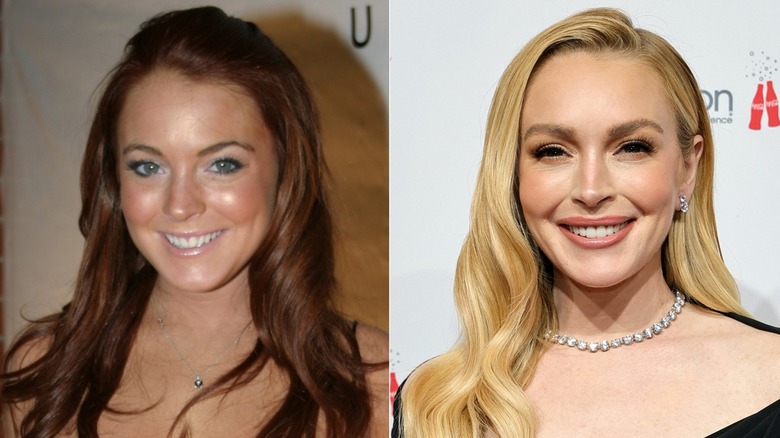 Split image of Lindsay Lohan smiling and Lindsay Lohan posing