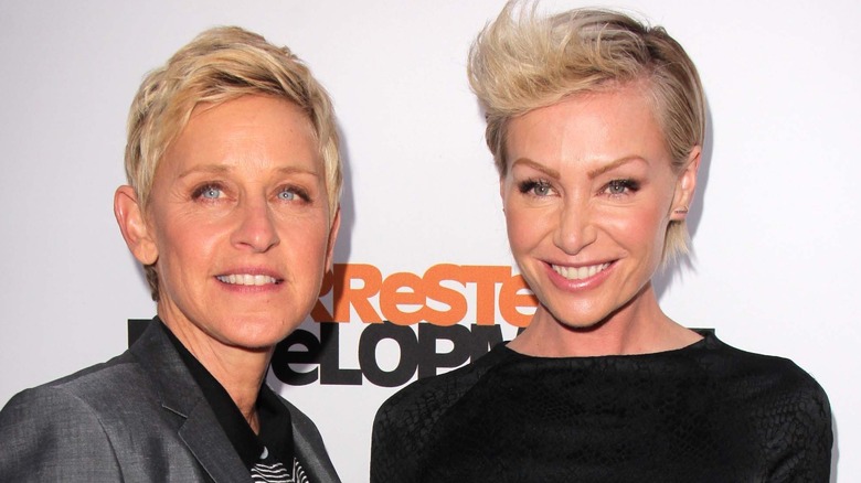 Ellen DeGeneres and Portia de Rossi smiling