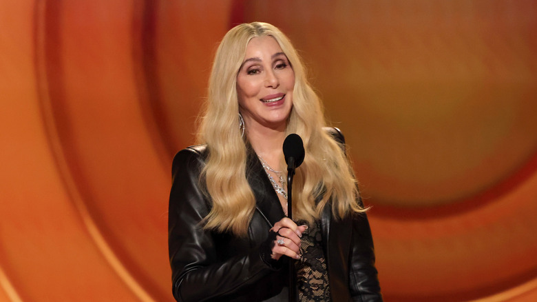 Cher speaks at the 2026 Grammys