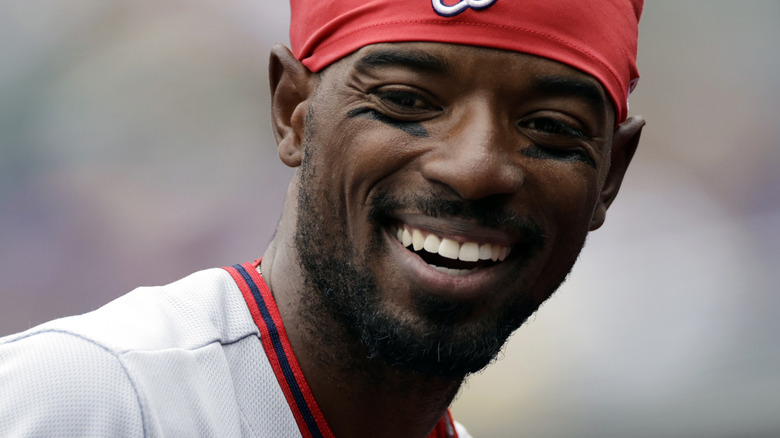 Dee Gordon smiling on the field 2022