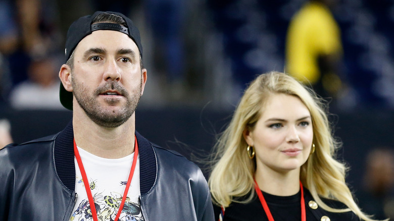 kate Upton and Justin Verlander on the field