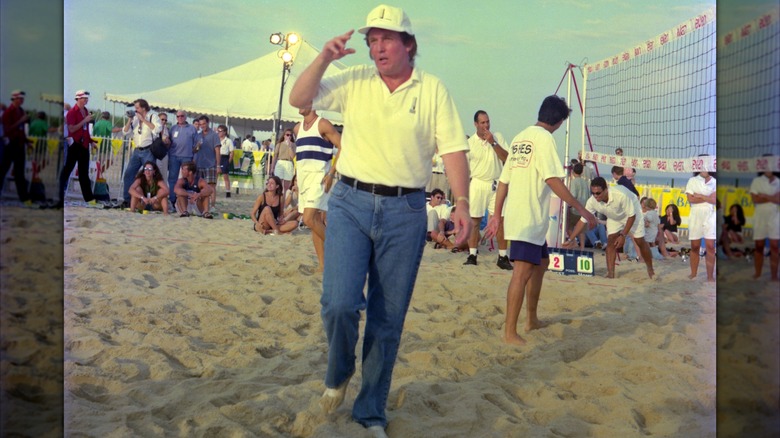 Donald Trump pictured in jeans at a volleyball game.