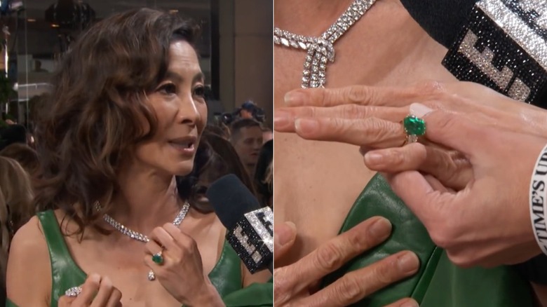 Michelle Yeoh speaking about her emerald ring to Giuliana Rancic for E! Insider.