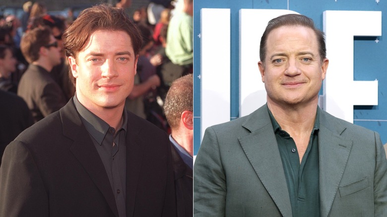 Split image of Brendan Fraser in 1999 at event and Brendan Fraser at 2020s event