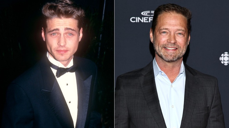Jason Priestley in tuxedo in the 1990s and Jason Priestley smiling at event in 2025