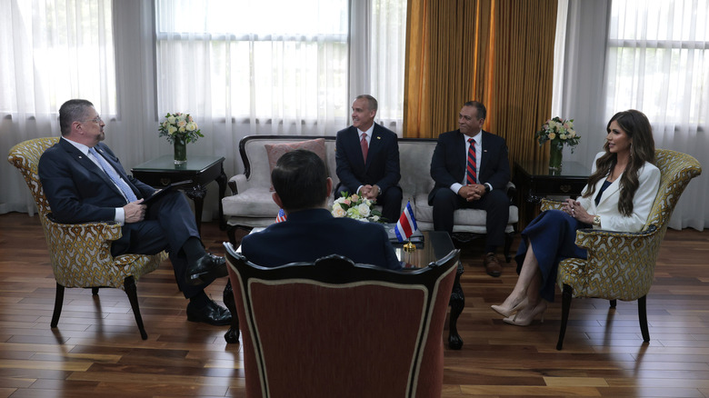 Kristi Noem meeting with President of Costa Rica Rodrigo Chaves Robles (L) at the Casa Presidencial