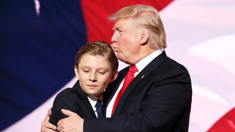 Donald Trump hugging Barron Trump