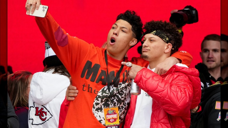 Jackson and Patrick Mahomes celebrating