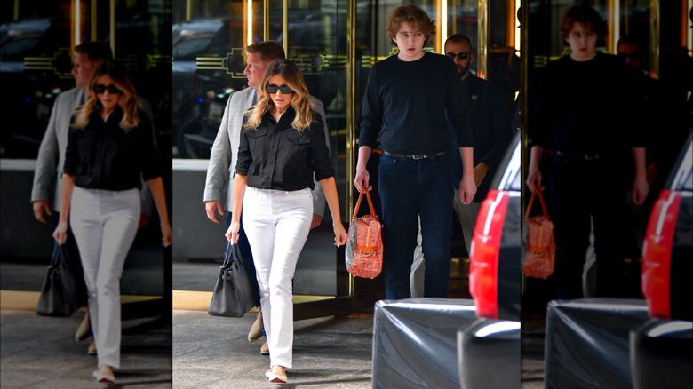 Melania, Barron Trump holding bags