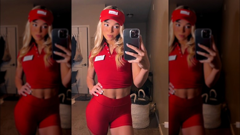 Olivia Dunne wearing Chick-fil-A costume