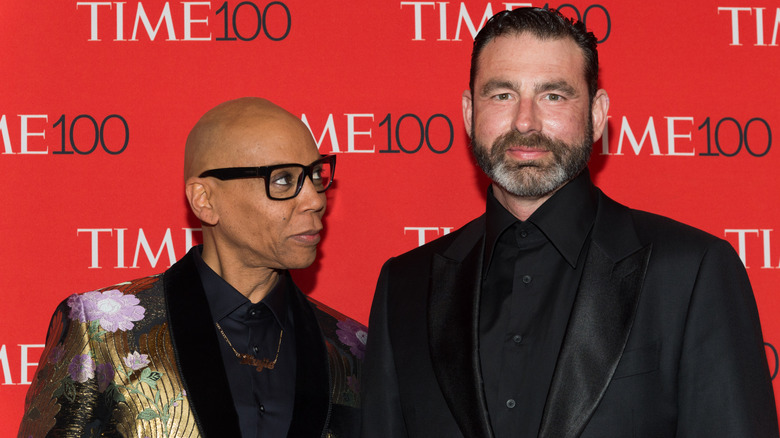 RuPaul gazing at Georges LeBar at the 2018 Time100 event.