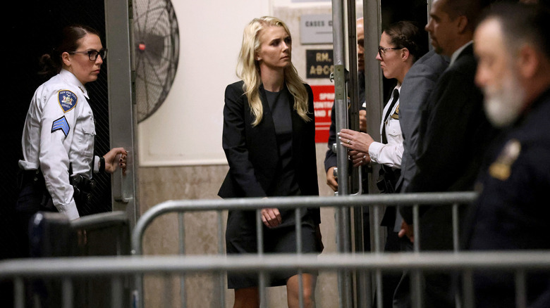 Natalie Harp pictured outside the courtroom during Donald Trump's hush money trial