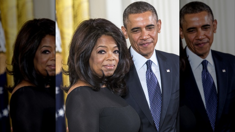 Oprah pictured with Barack Obama at the White House.
