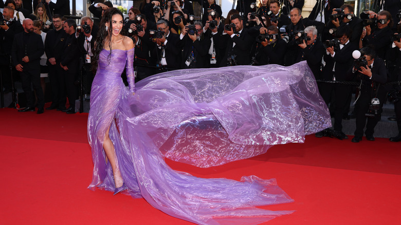 Demi Moore wears a purple dress with a long train at Cannes 2026.
