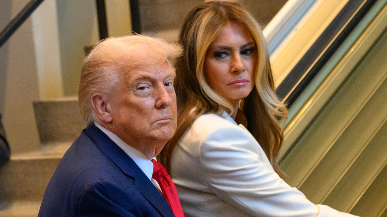 Donald and Melania Trump on the escalators at the UN.