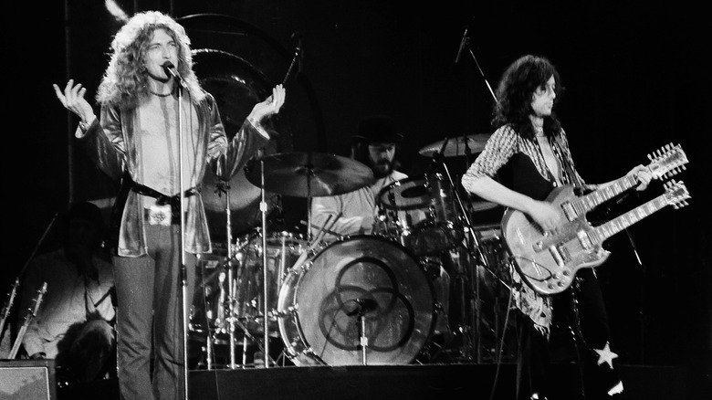 Led Zeppelin performing on stage