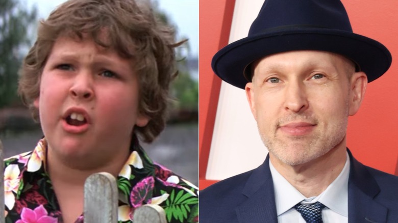 Split image of Jeff Cohen acting in The Goonies and Jeff Cohen as an adult