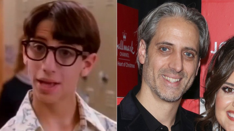Split image of Josh Saviano acting on The Wonder Years and Josh Saviano as an adult posing with Danica McKellar