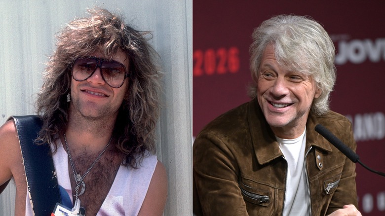 Split image of Jon Bon Jovi smiling in the 1980s, and Jon Bon Jovi smiling in the 2020s