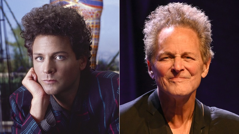 Split image of Lindsey Buckingham posing in the 1980s, and Lindsey Buckingham smiling in the 2020s