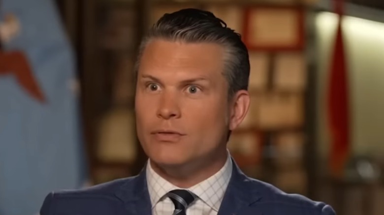 Pete Hegseth looking wide-eyed during an interview on Fox News