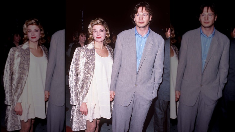 Natasha Richardson and Liam Neeson pose together at the premiere of "Nell."