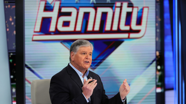Sean Hannity on the set of his Fox show in 2023