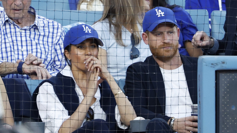 Prince Harry and Meghan Markle at an LA Dodgers game.
