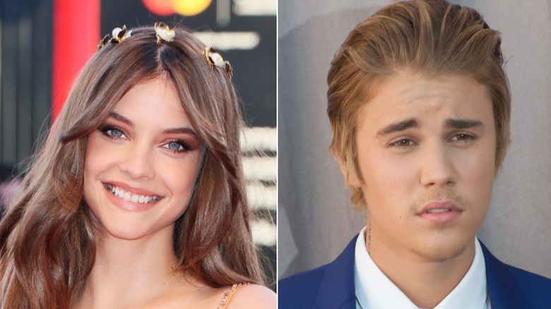 Barbaba Palvin smiling, Justin Bieber squinting
