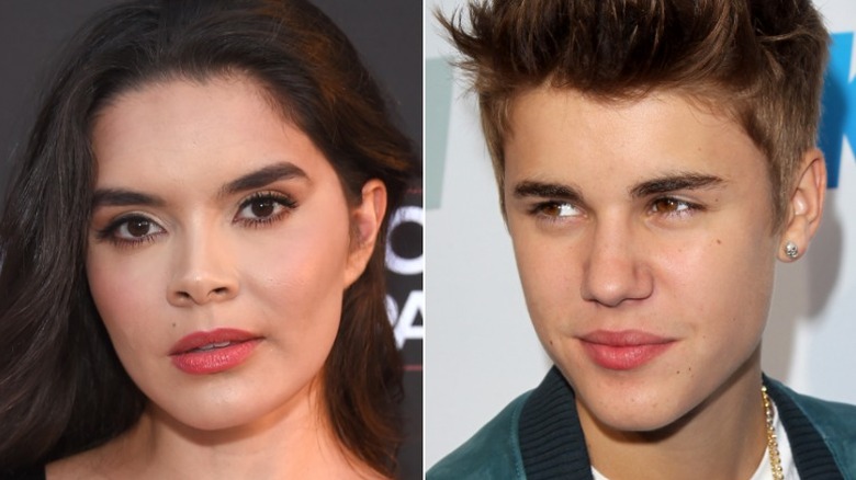 Paola Paulin posing, Justin Bieber looking left