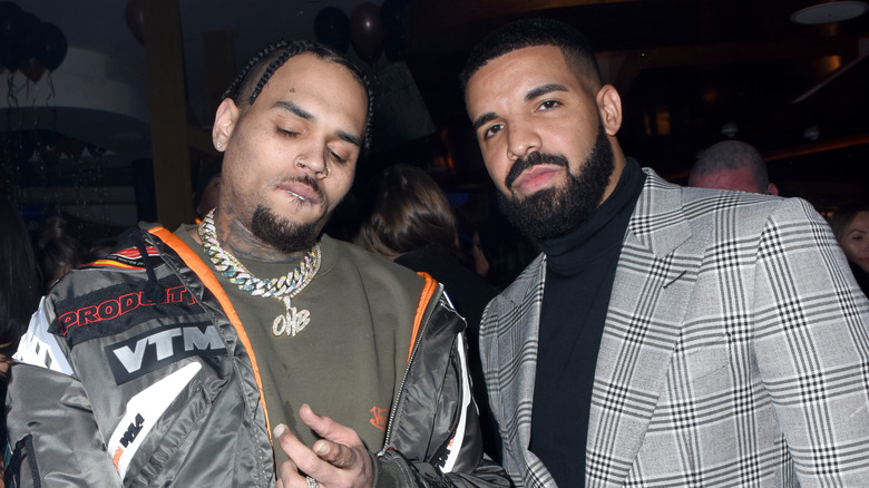 Chris Brown and Drake, both posing