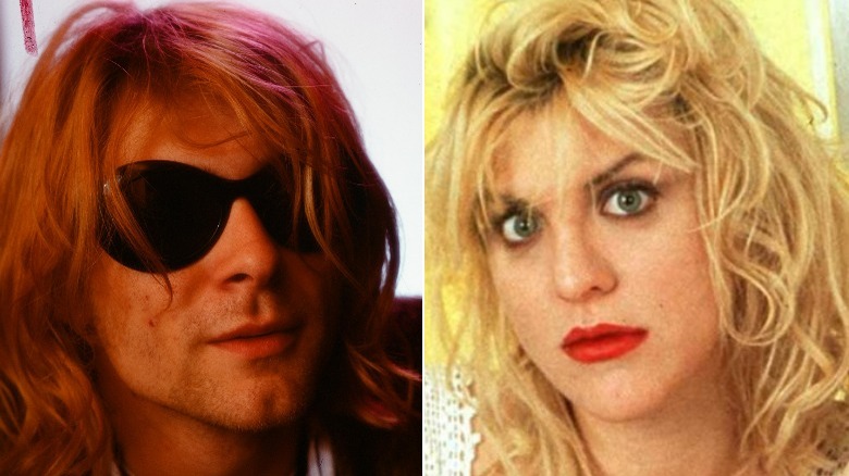 kurt cobain wearing sunglasses, courtney love curled hair