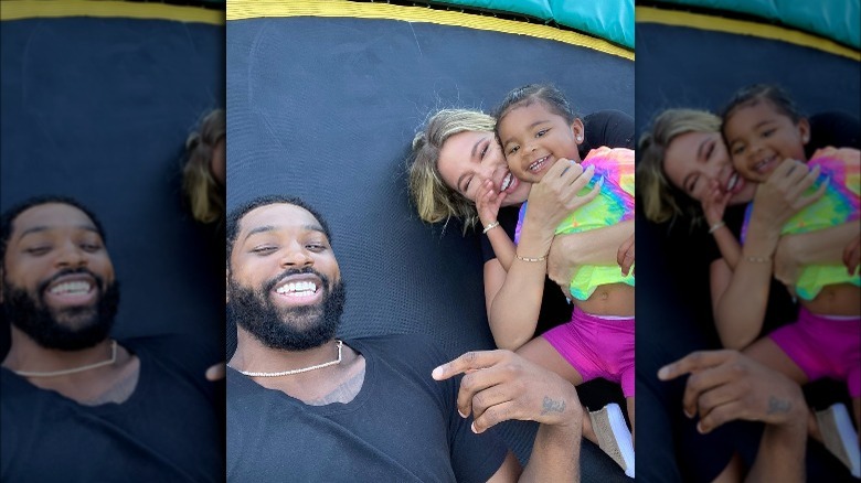 Tristan Thompson, Khloe Kardashian, True Thompson smiling