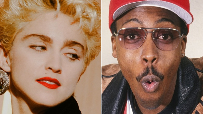 Madonna at press conference, Arsenio Hall pulling a face