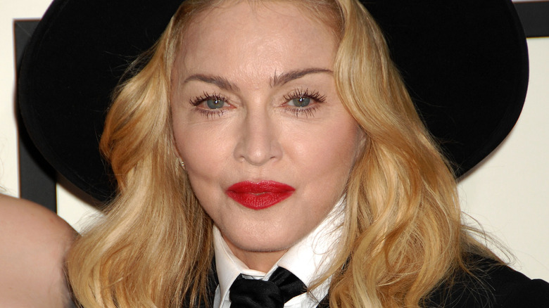 Madonna red lipstick on red carpet