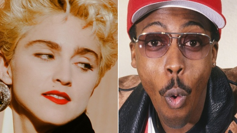 Madonna at press conference, Arsenio Hall pulling a face
