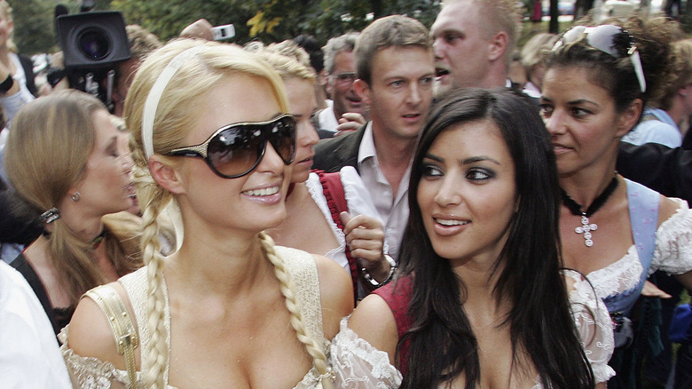 Kim Kardashian and Paris Hilton walking