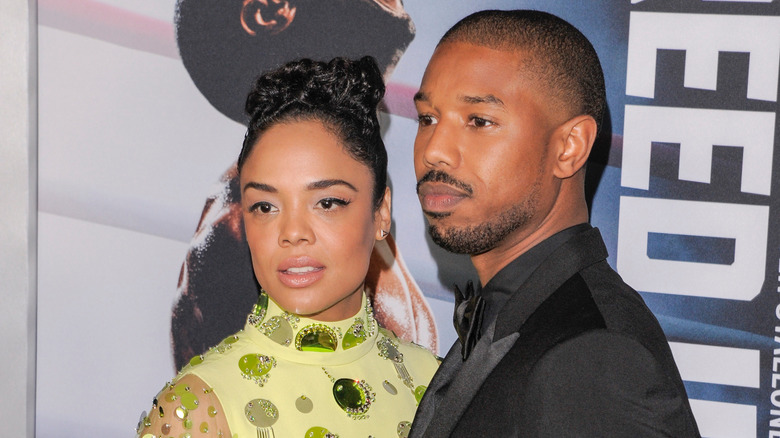 Tessa Thompson and Michael B. Jordan posing together